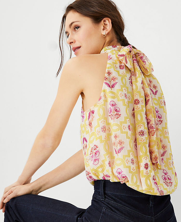 Shimmer Stripe Tile Print Bow Halter Top