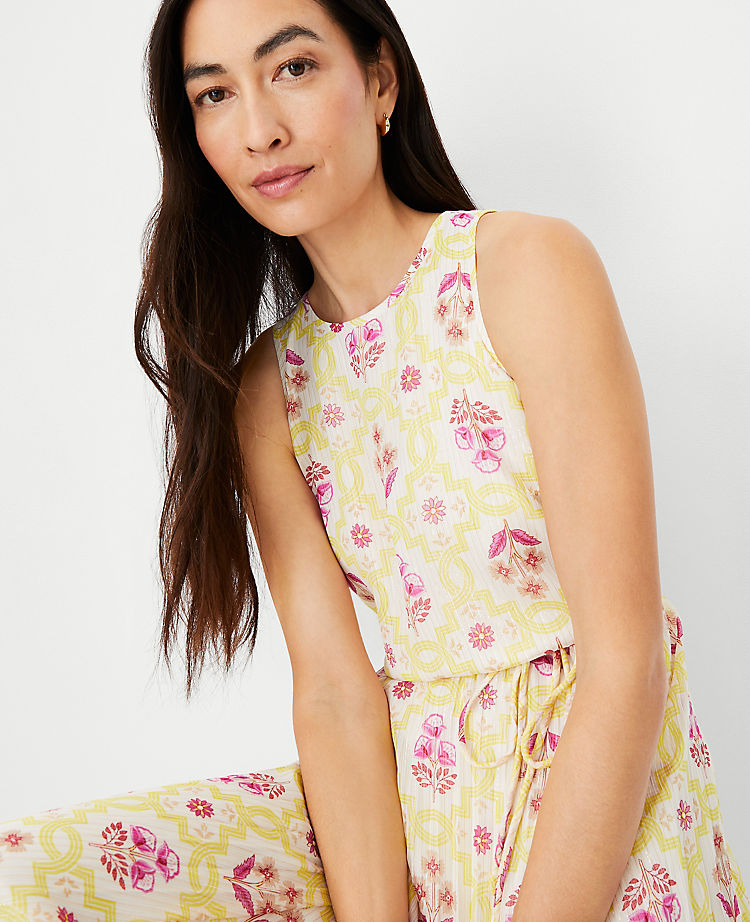 Shimmer Tile Print Pleated Midi Dress