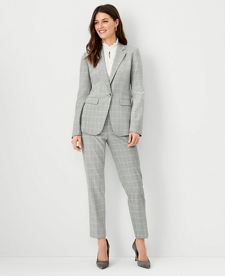 The Notched One Button Blazer in Plaid