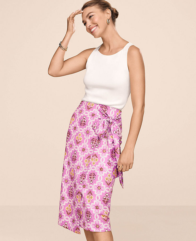 Tile Print Sarong Pencil Skirt