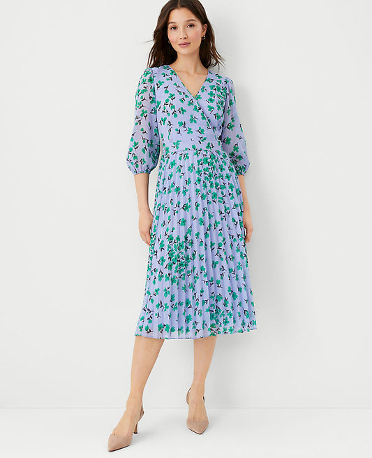 Robe trapèze plissée à imprimé floral