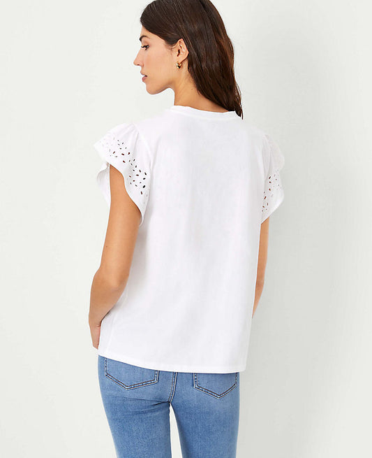 T-Shirt mit Ösen und Flügelärmeln