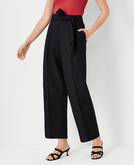 Le Pantalon Droit à Nouer à la Taille en Lin Mélangé