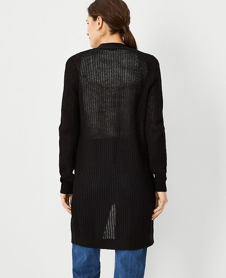 Offener Cardigan mit Netzmaschen