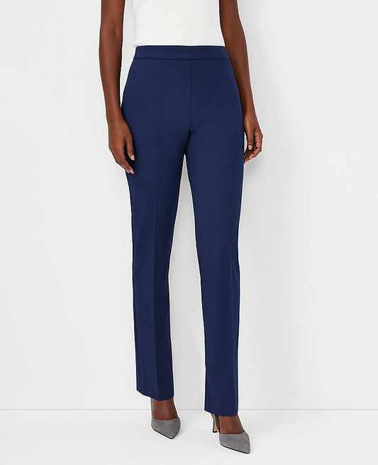 Le pantalon droit Sophia avec fermeture éclair latérale en tissu bi-stretch