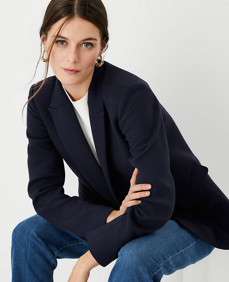 The Relaxed Double Breasted Long Blazer in Twill