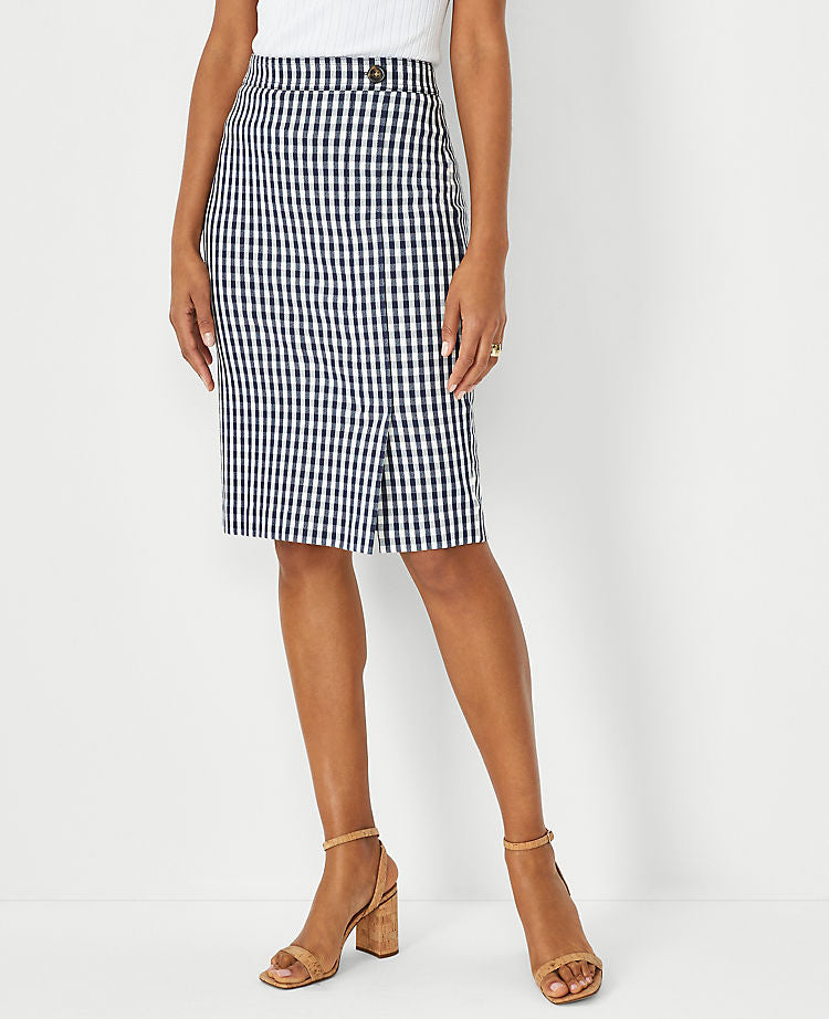 Plaid Button Front Pencil Skirt
