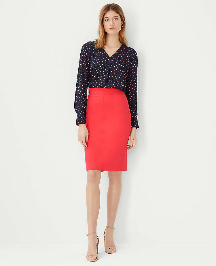 Twill Seamed Pencil Skirt
