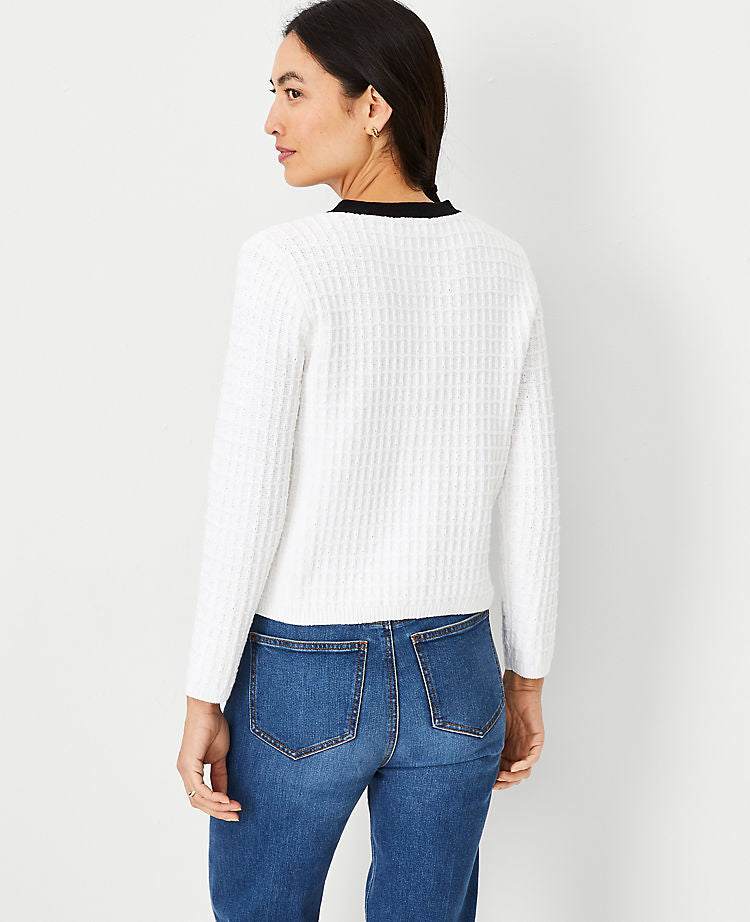 Contrast Trim Tweedy Sweater Jacket