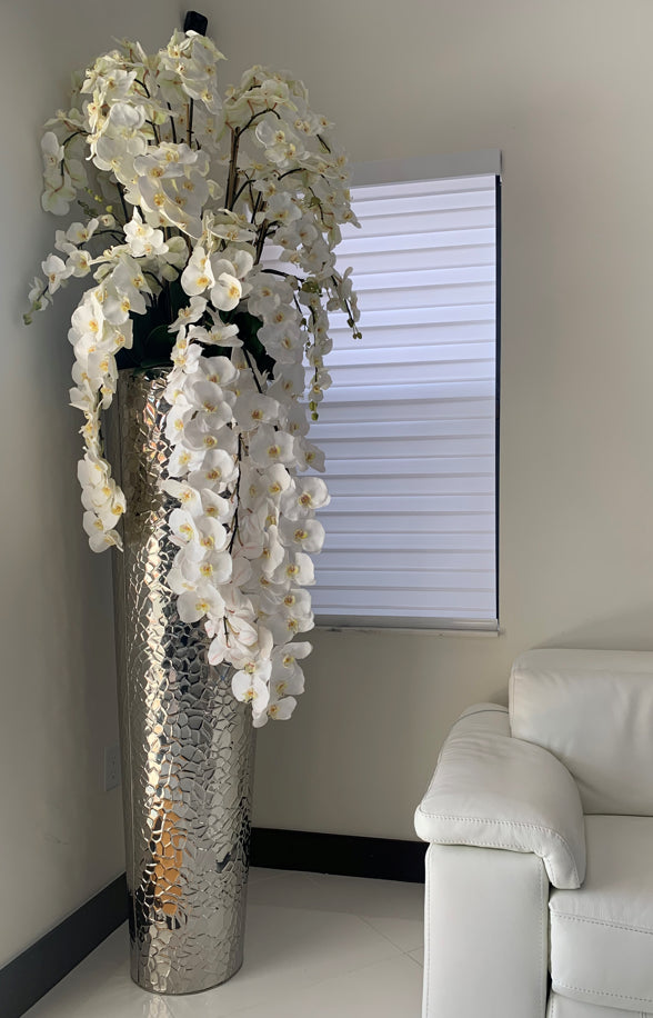 Extra Tall Hammered Planter With Cascading Phalaenopsis Orchids