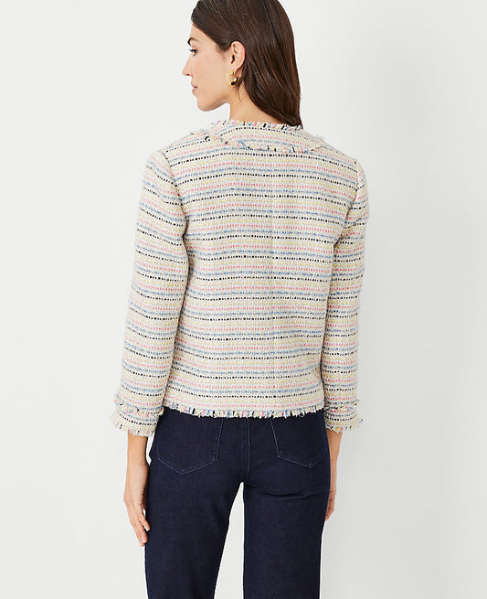 Cardigan veste en tweed scintillant à franges