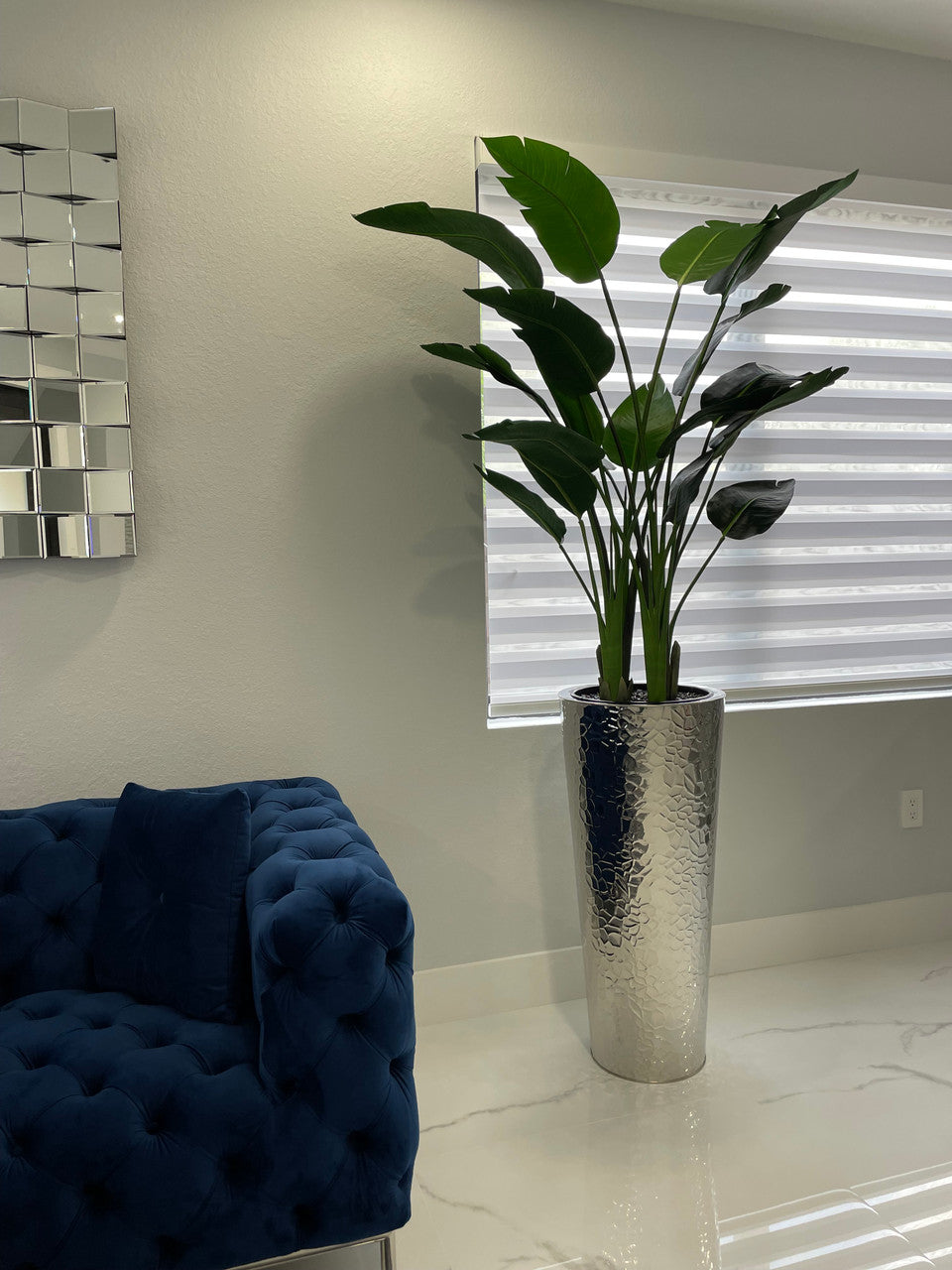 Silver Hammered Stainless Steel Cone with 7ft Bird of Paradise(Out of Stock)