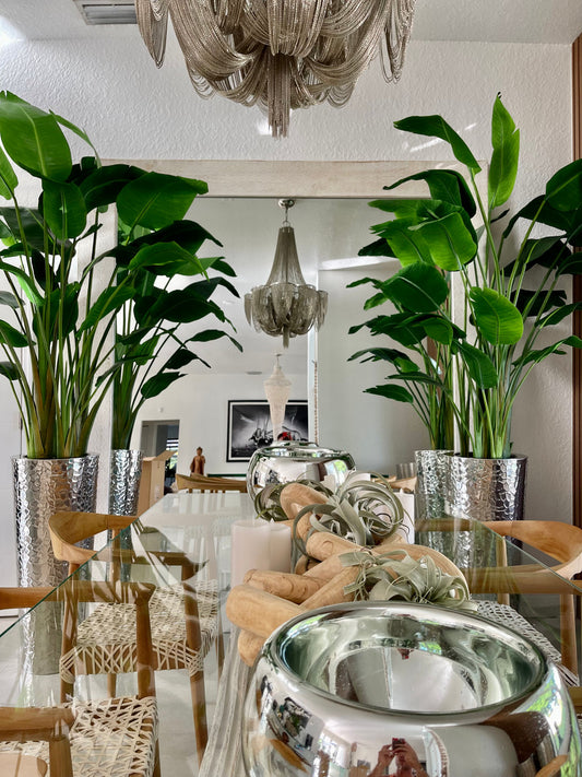 Silver Hammered Stainless Steel Cone with 7ft Bird of Paradise(Out of Stock)