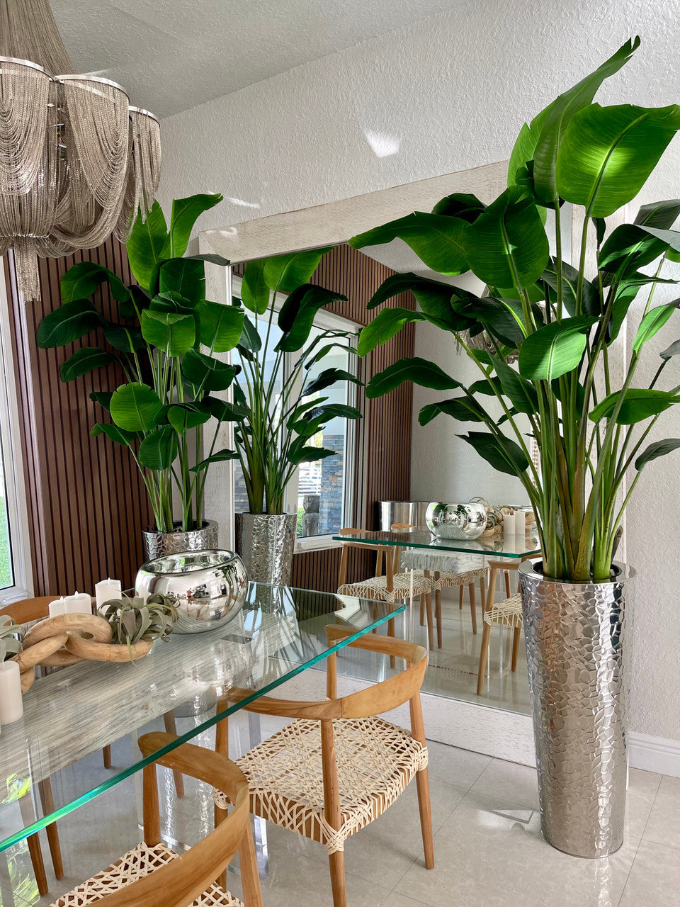 Silver Hammered Stainless Steel Cone with 7ft Bird of Paradise(Out of Stock)