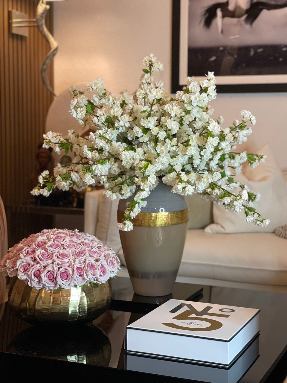 Goddess Vase with White Cherry Blossoms