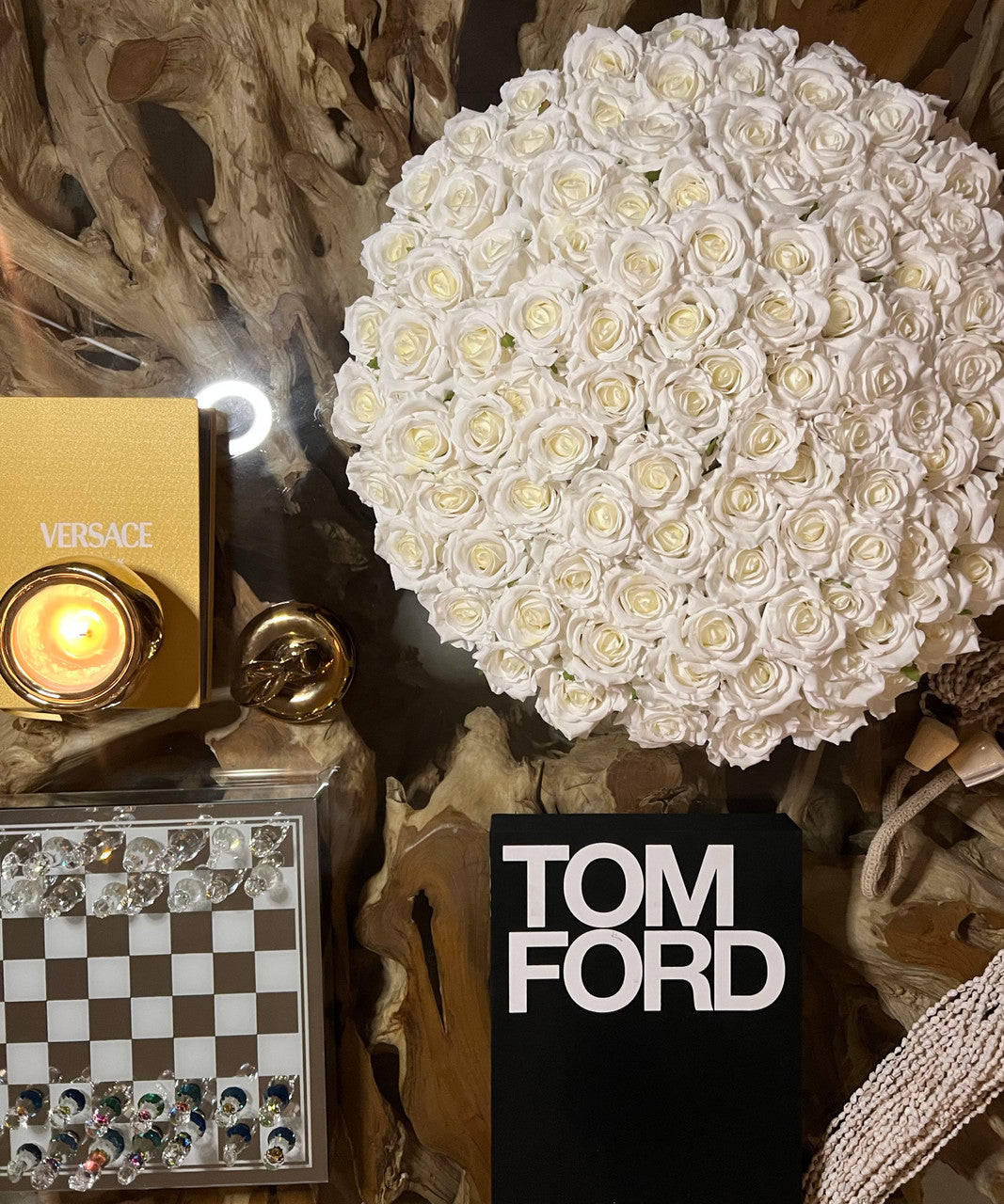 Large Newport Bowl with Real Touch White Roses