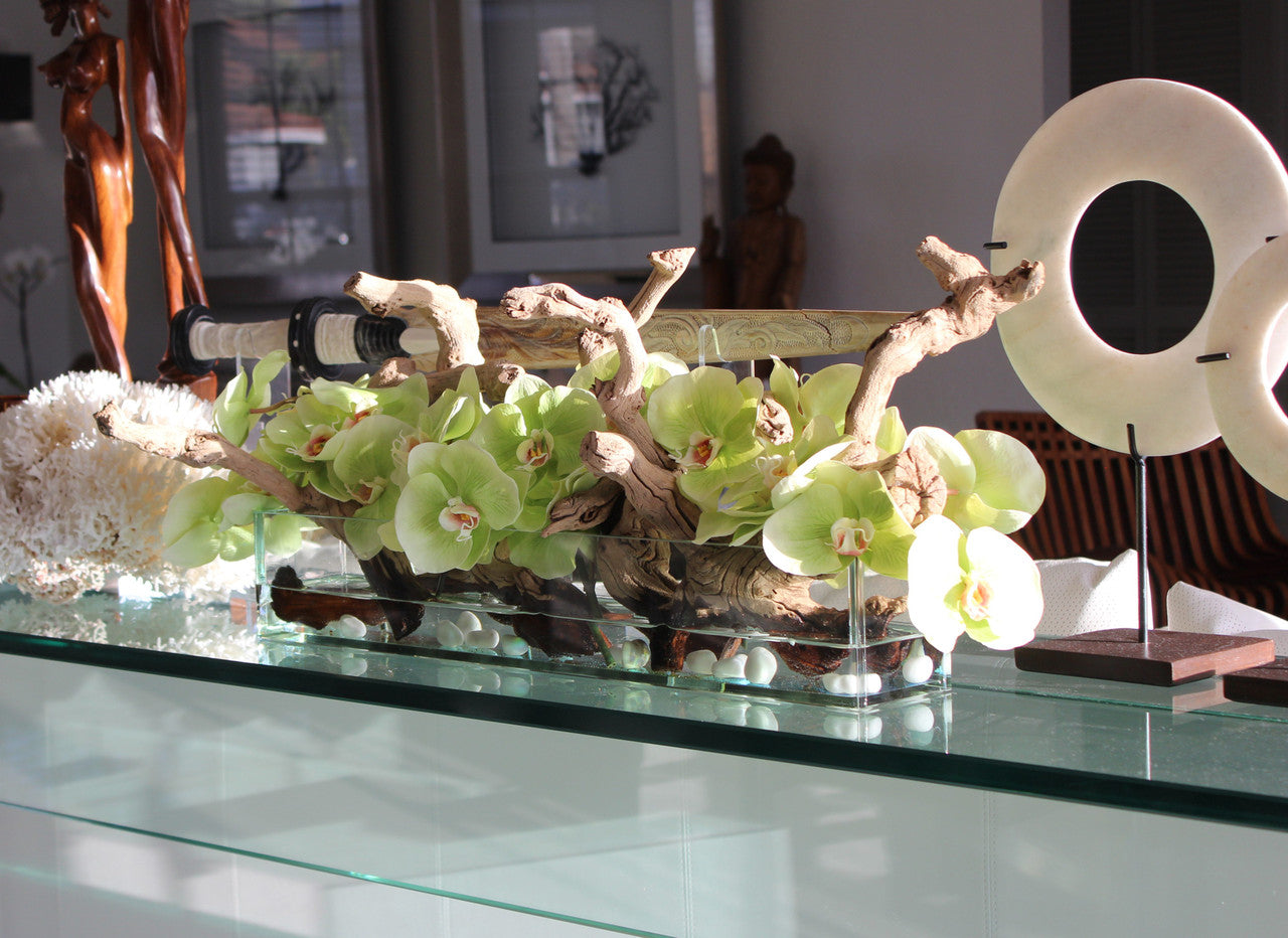 Jardinière en verre Casa Moderna 24″ avec orchidées vertes