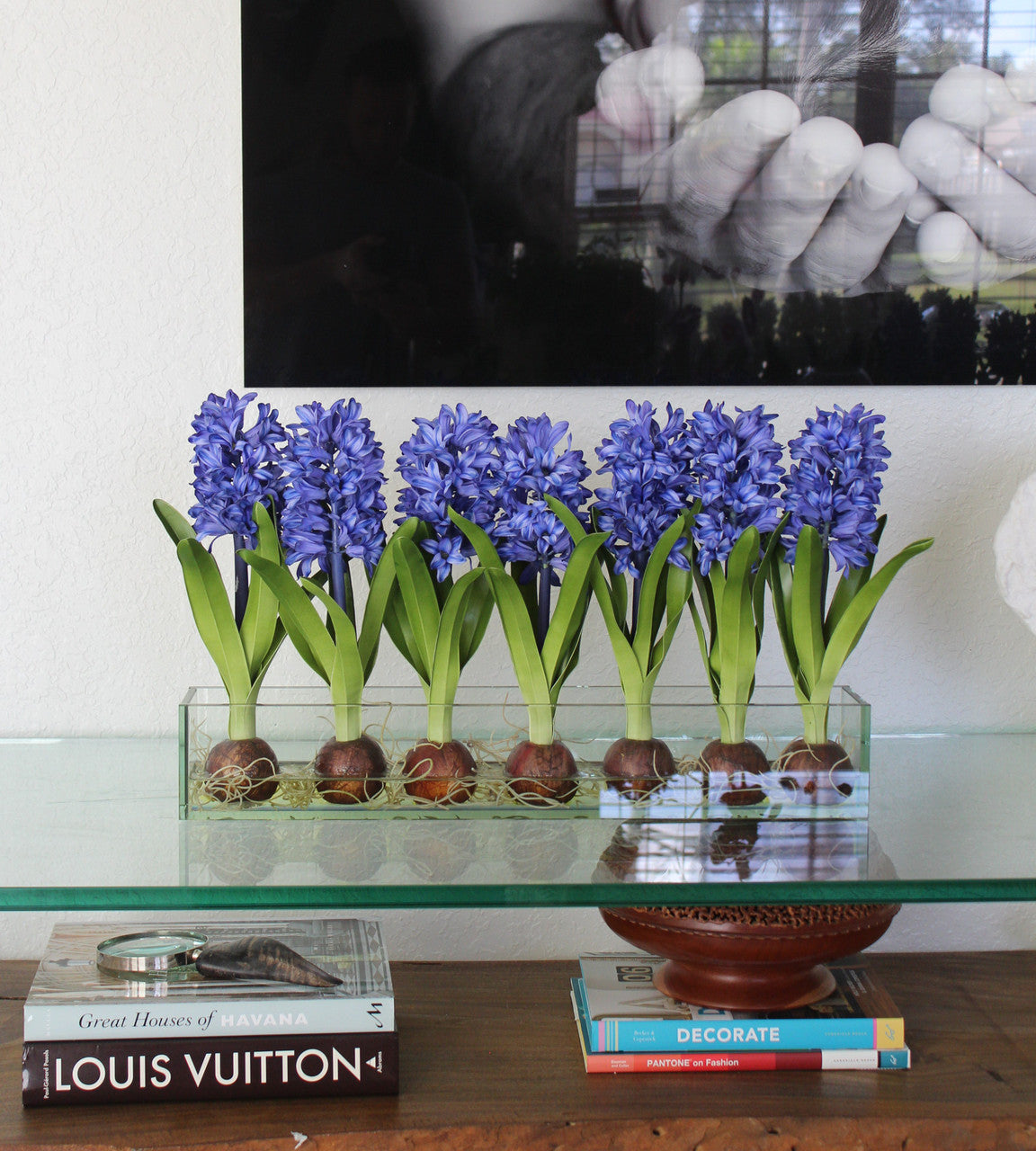 Jardinière en verre Casa Moderna 24 po avec jacinthes bleues (rupture de stock)