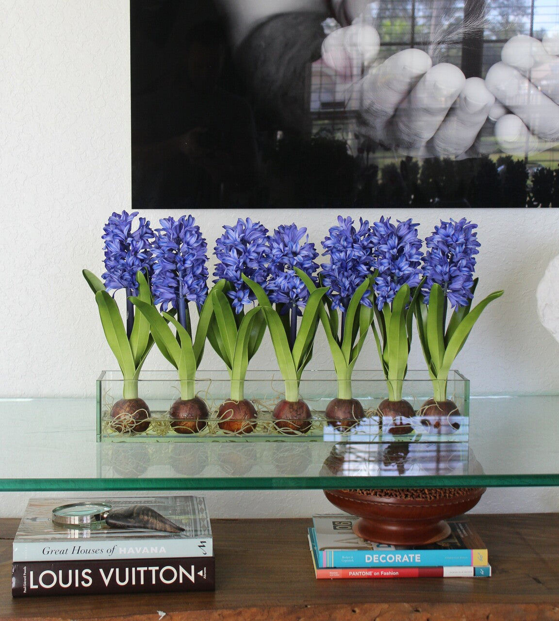Jardinière en verre Casa Moderna 24 po avec jacinthes bleues (rupture de stock)