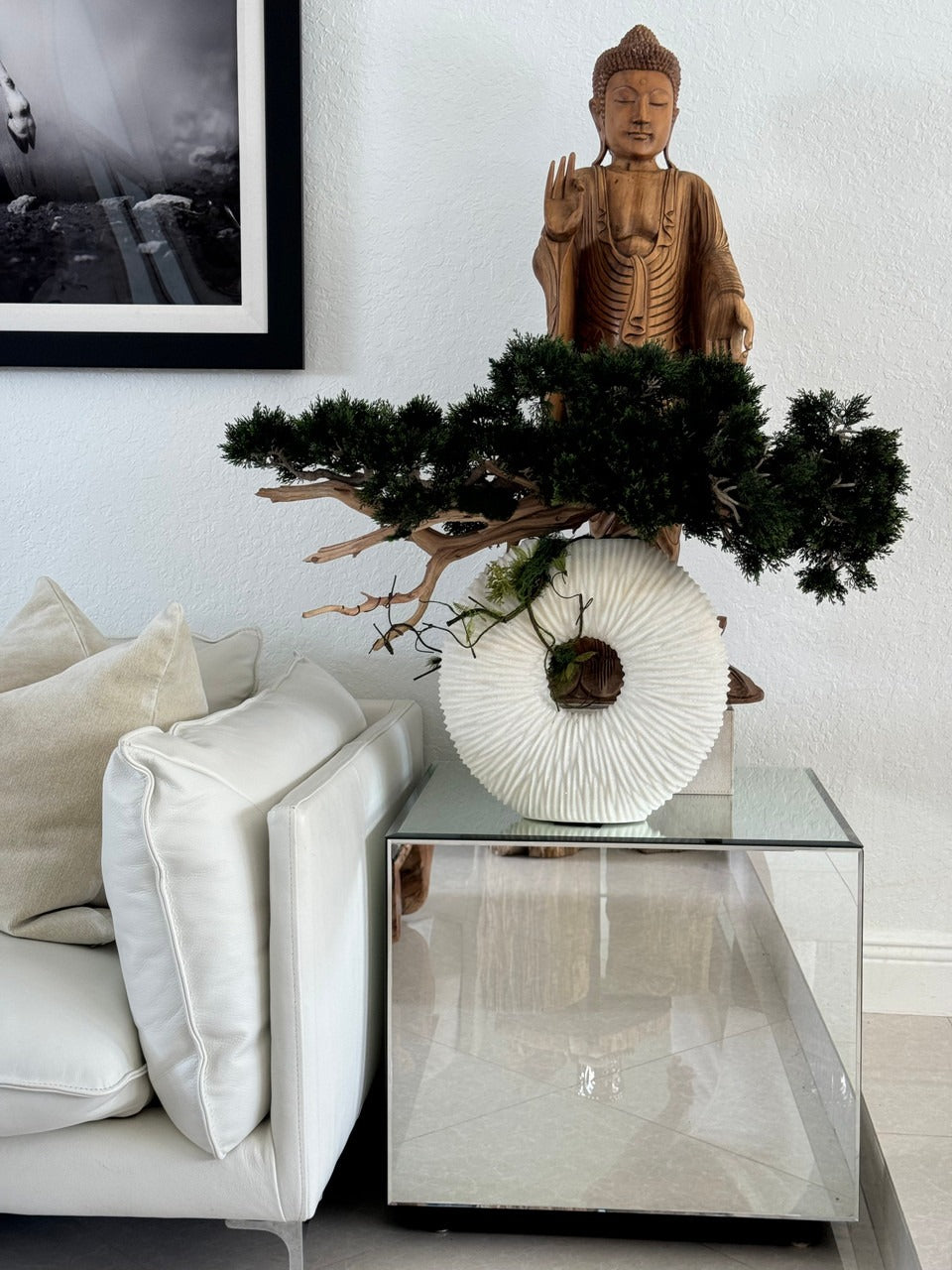 Medium Eternity Vase with Trailing Bonsai Tree and Driftwood