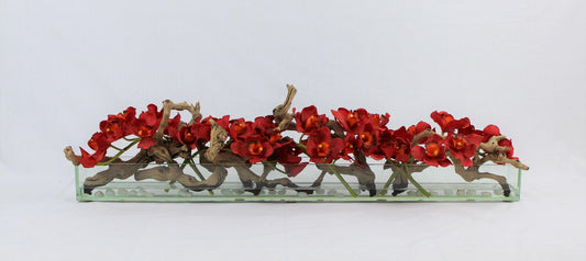 Jardinière en verre Casa Moderna 48″ avec orchidées Cymbidium rouges