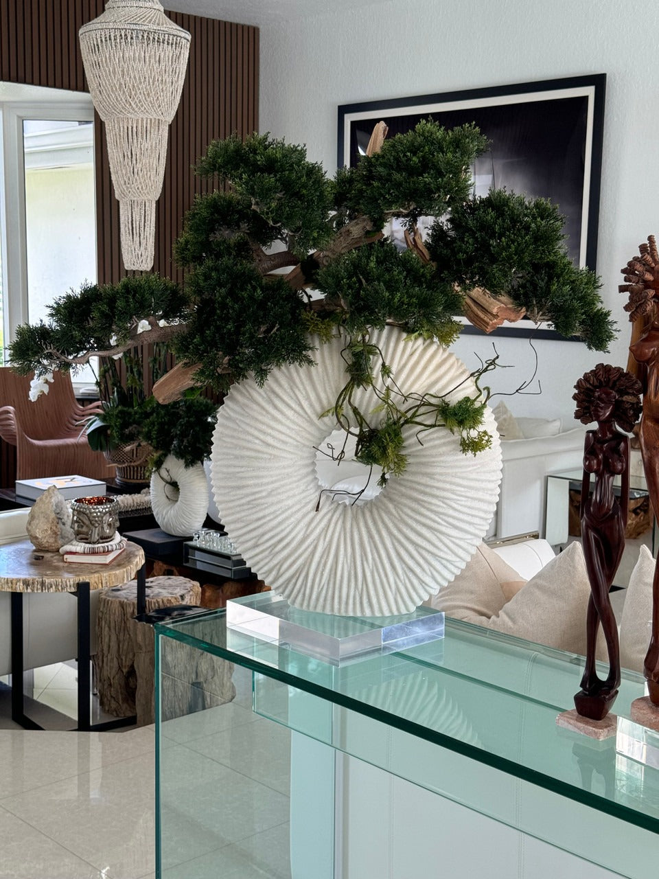 Large Eternity Vase with Trailing Bonsai Tree and Driftwood