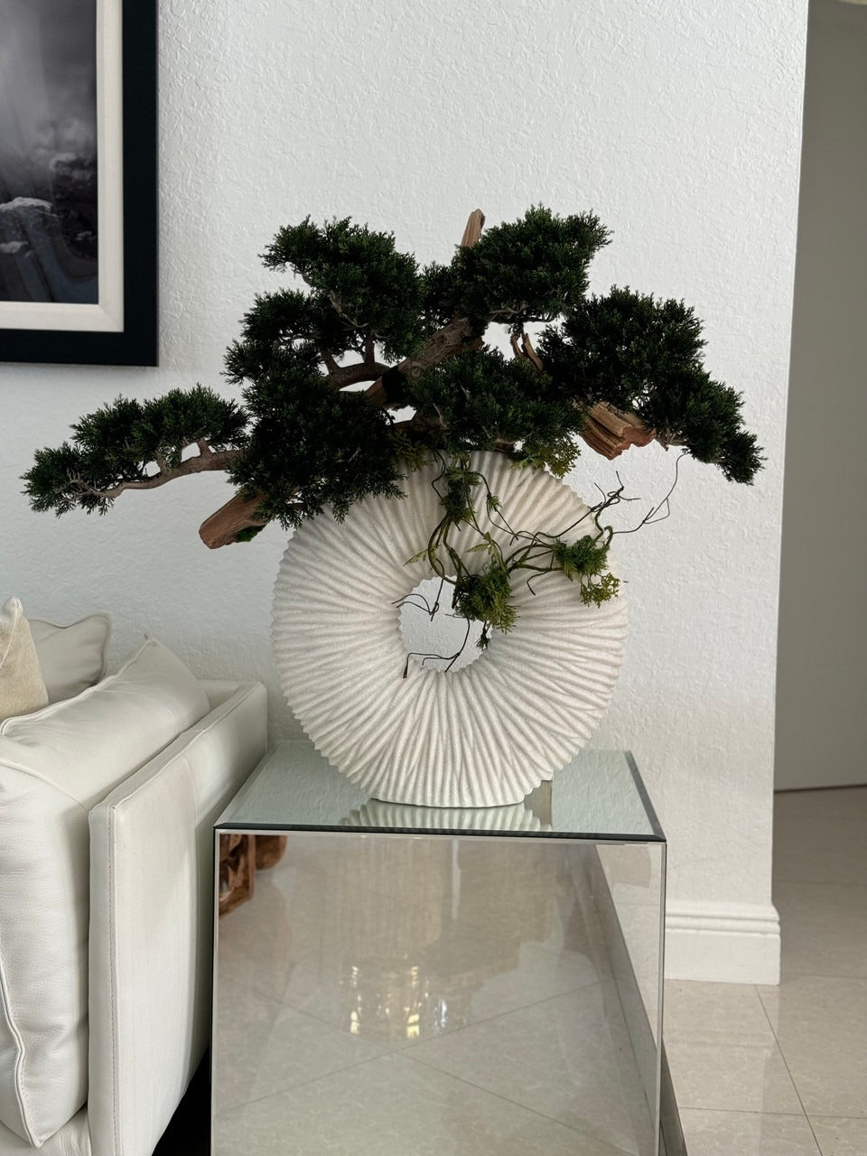 Large Eternity Vase with Trailing Bonsai Tree and Driftwood