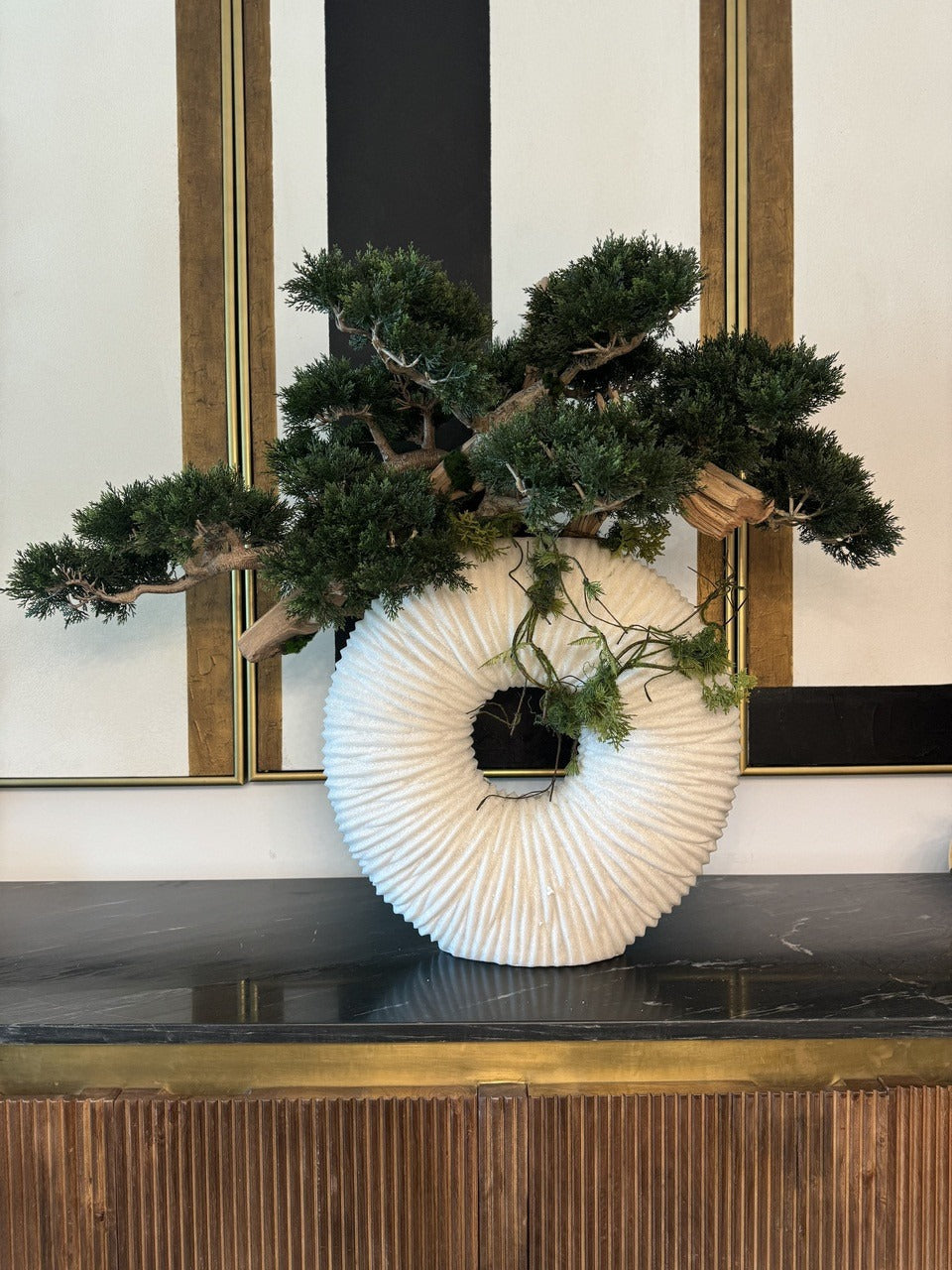 Large Eternity Vase with Trailing Bonsai Tree and Driftwood