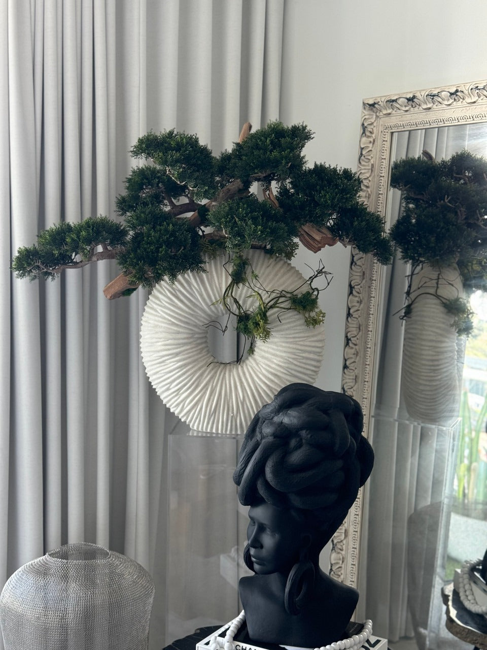 Large Eternity Vase with Trailing Bonsai Tree and Driftwood