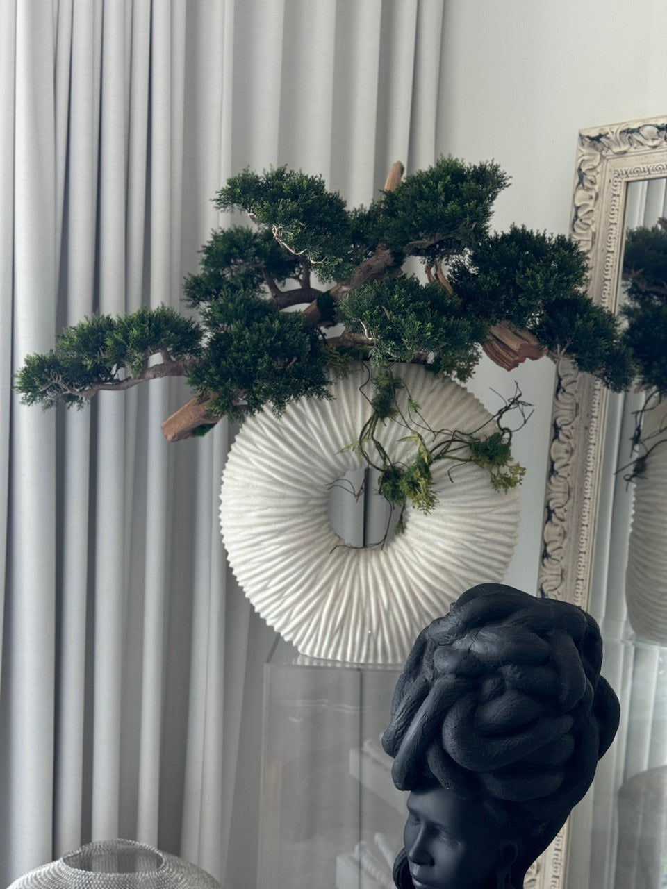 Large Eternity Vase with Trailing Bonsai Tree and Driftwood