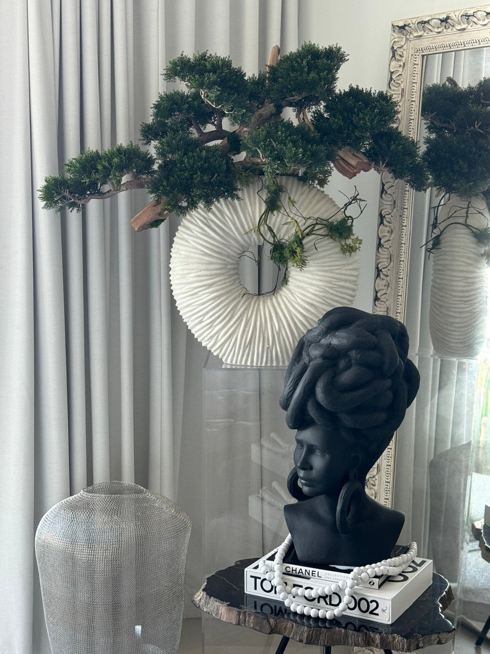 Large Eternity Vase with Trailing Bonsai Tree and Driftwood
