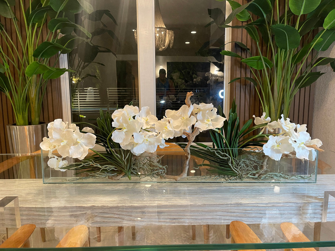 48″ Slim Casa Moderna with White Vanda Orchids.