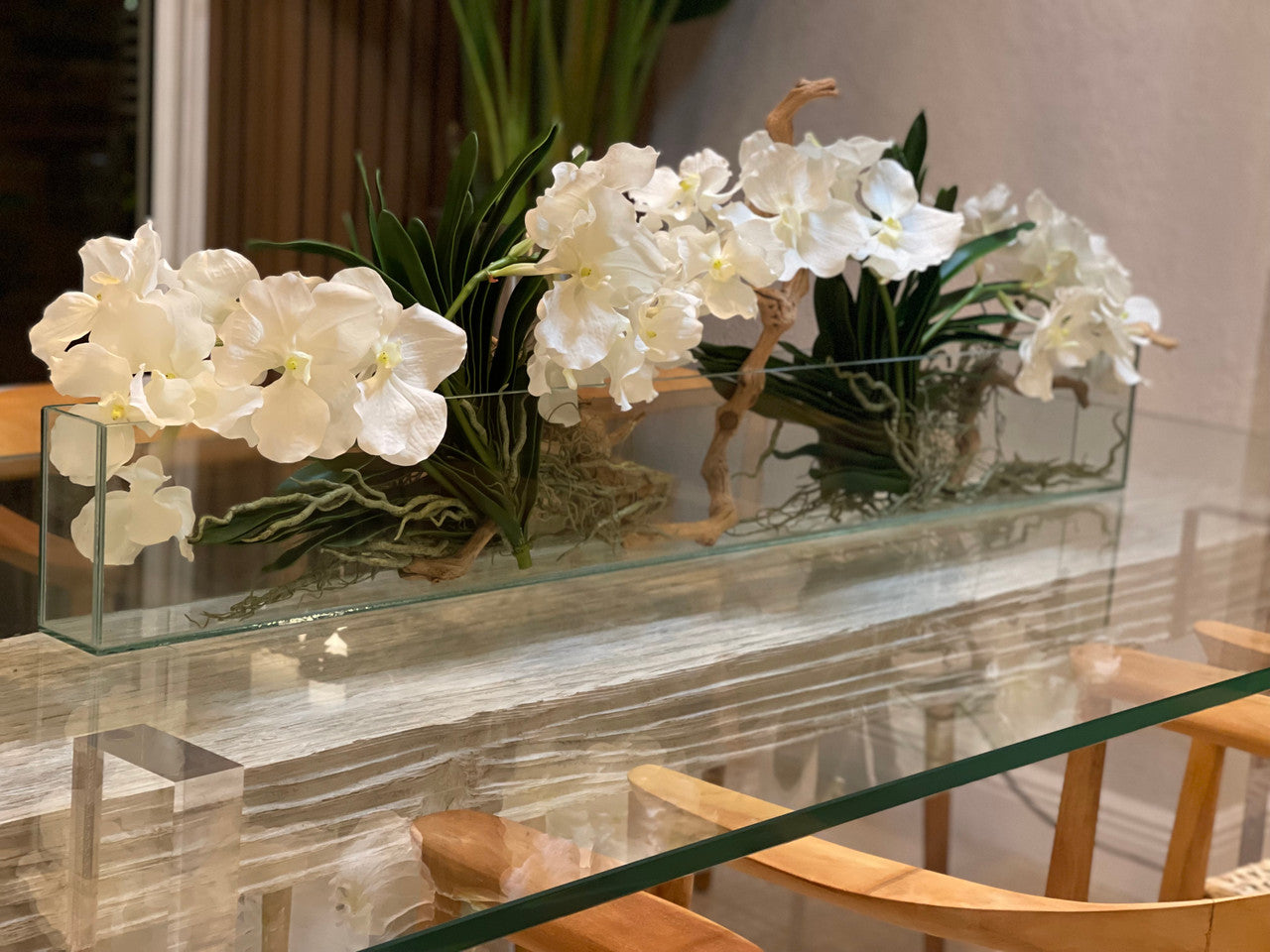 48″ Slim Casa Moderna with White Vanda Orchids.