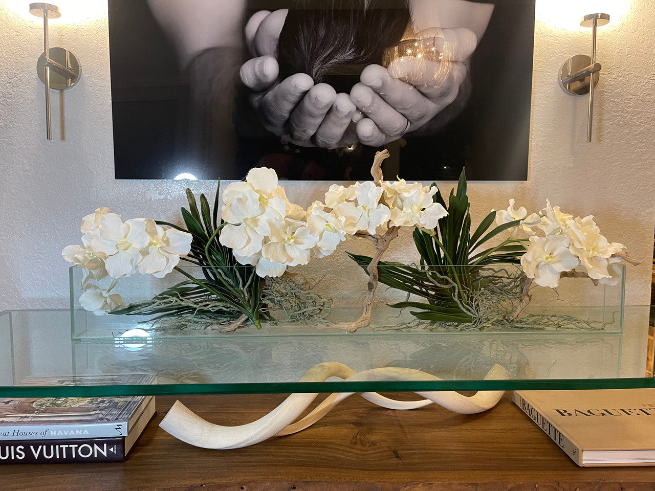 48″ Slim Casa Moderna with White Vanda Orchids.