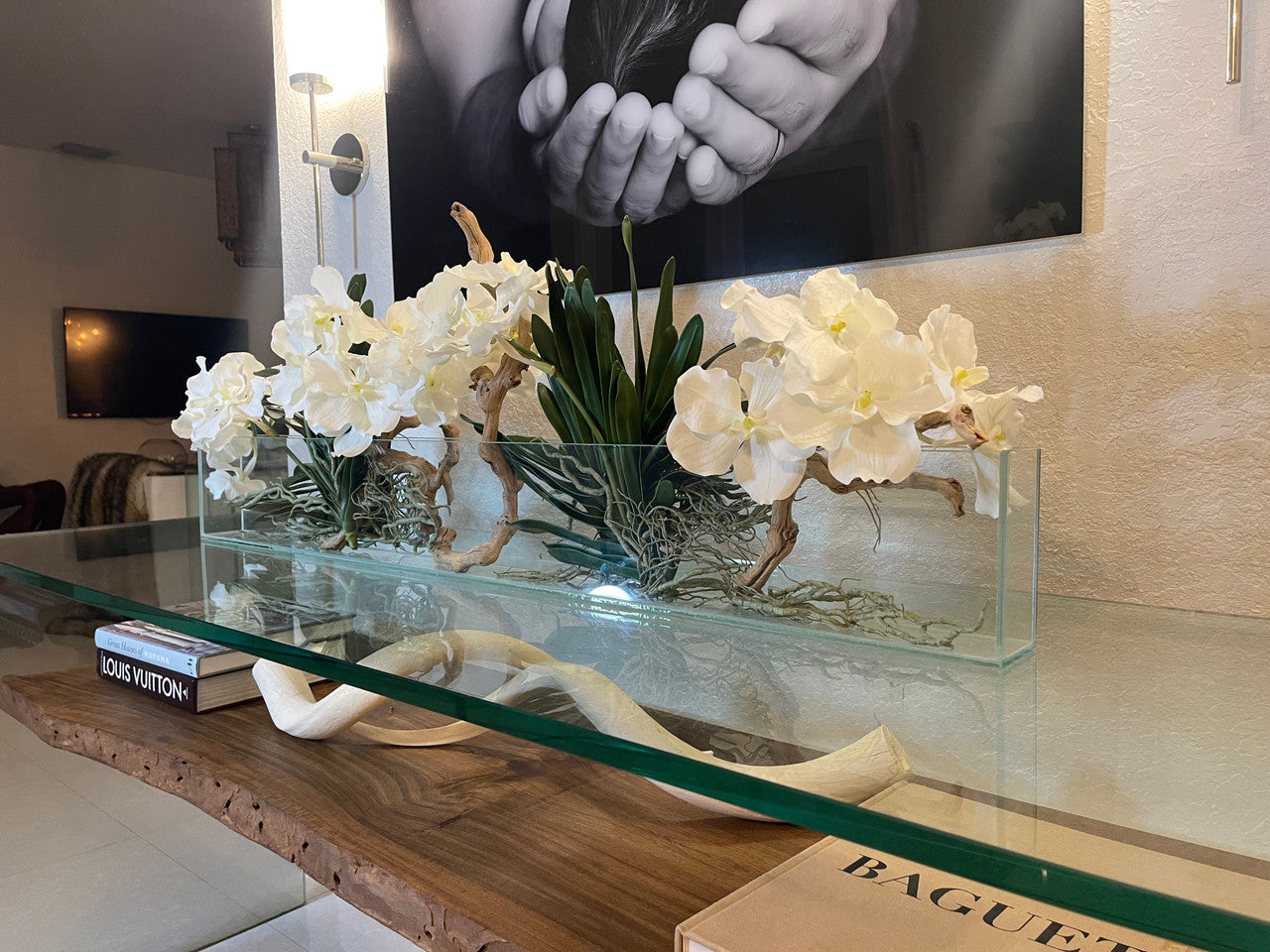 48″ Slim Casa Moderna with White Vanda Orchids.