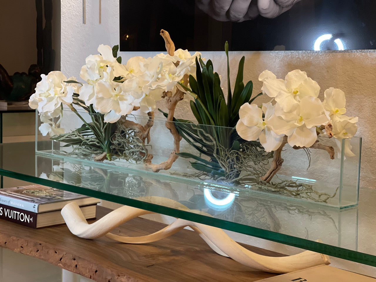 48″ Slim Casa Moderna with White Vanda Orchids.