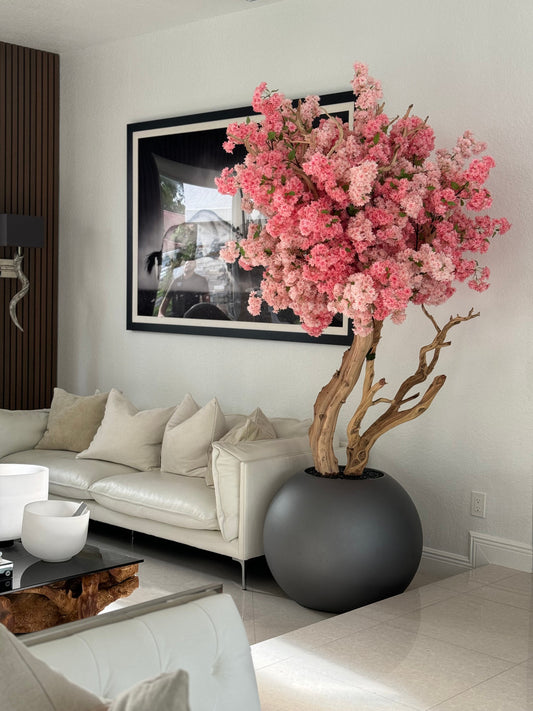 Matte Gun Metal Globe with  Custom Made Two Tone Made Cherry Blossom Tree