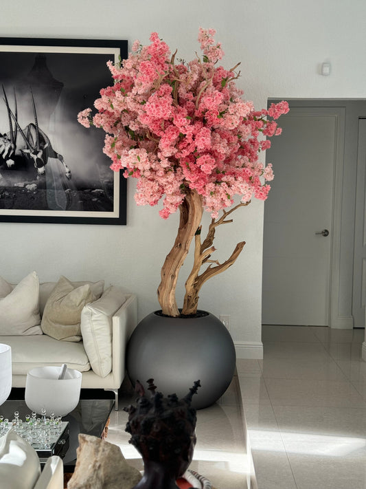 Matte Gun Metal Globe with  Custom Made Two Tone Made Cherry Blossom Tree