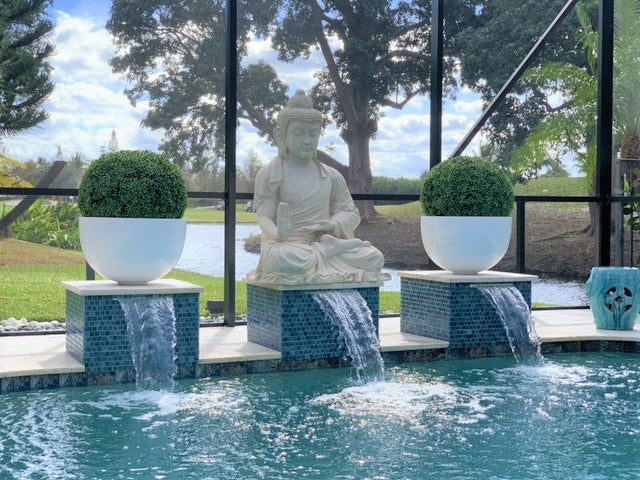 Large Fiberglass Bowl Planter with 22″ Half Topiary Ball