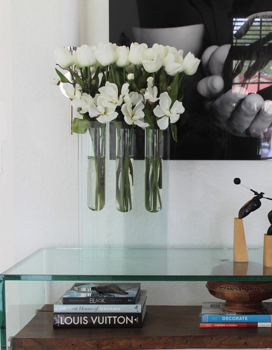Triple bud vase with white tulips(Out of Stock)