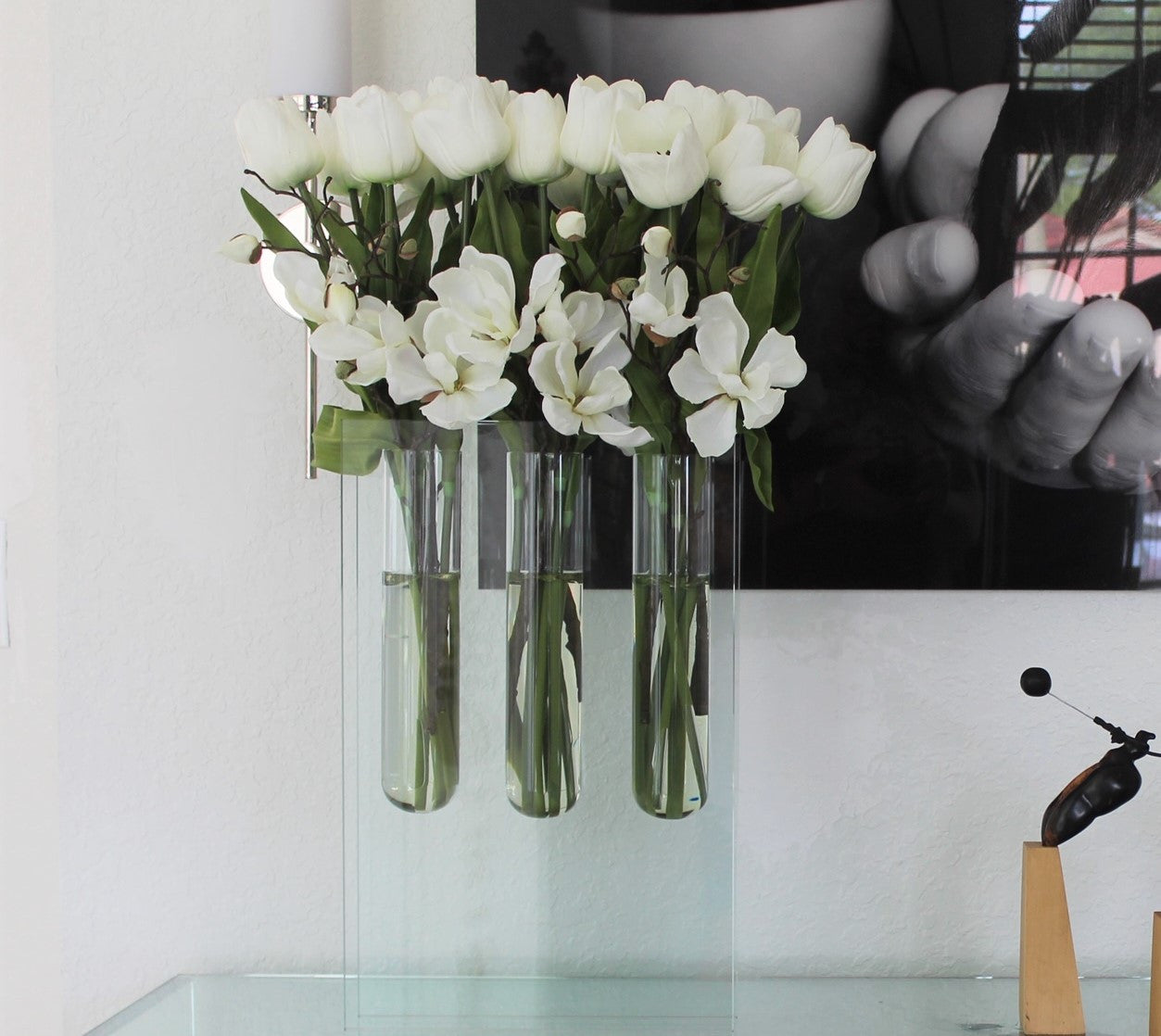 Triple bud vase with white tulips(Out of Stock)