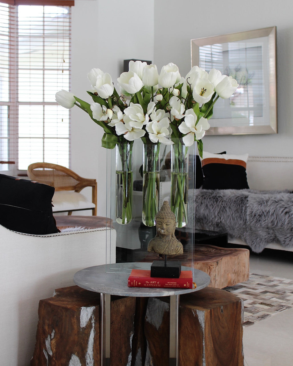 Triple bud vase with white tulips(Out of Stock)