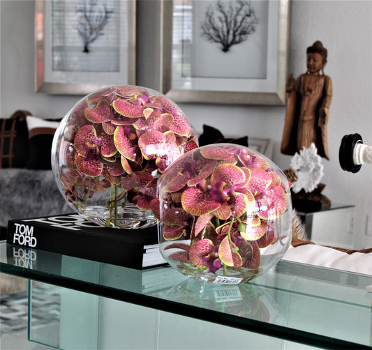 Vase Crosswinds de 25 cm avec orchidées roses