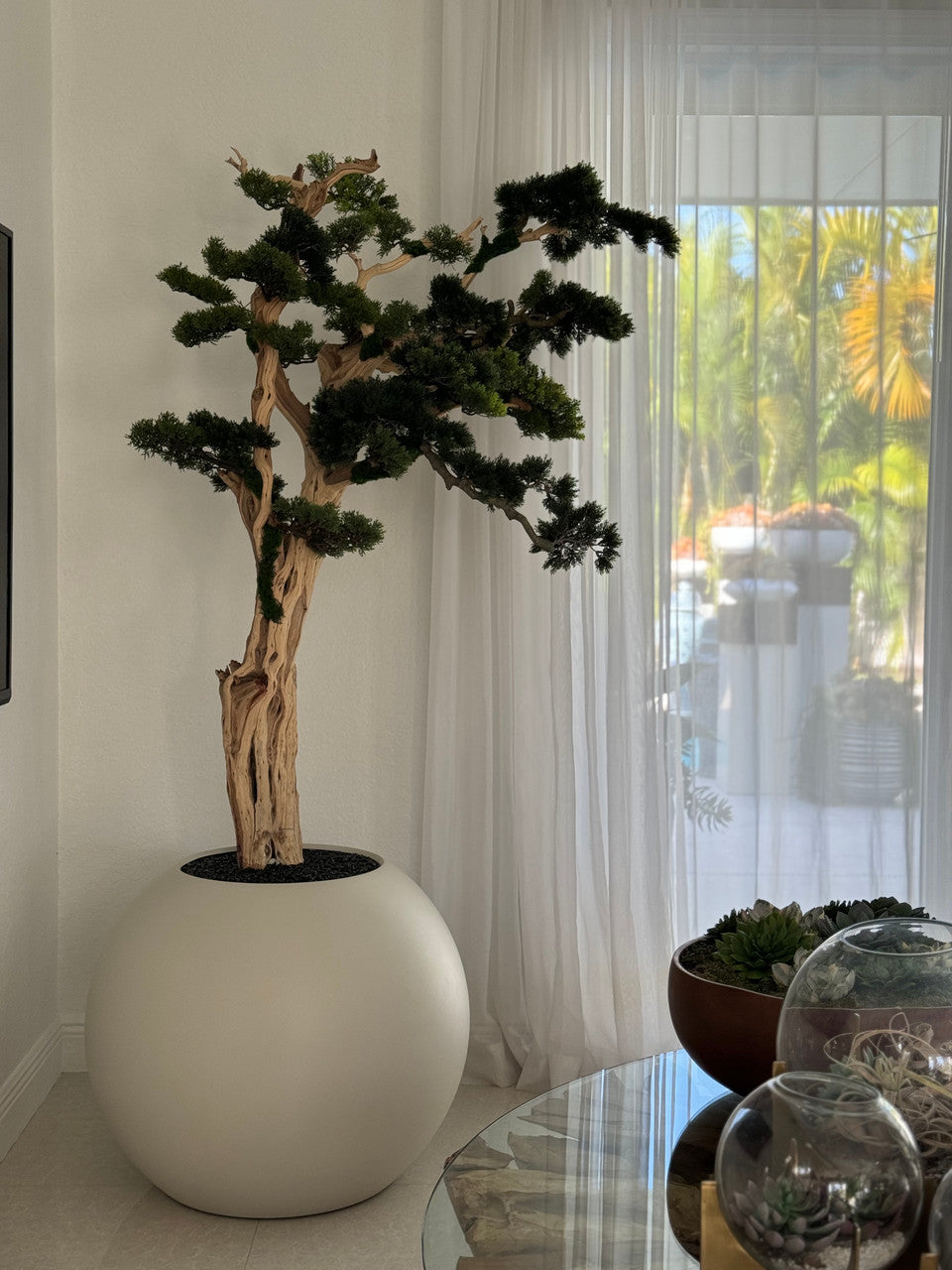Trailing Bonsai in 30″ Satin Beige Globe