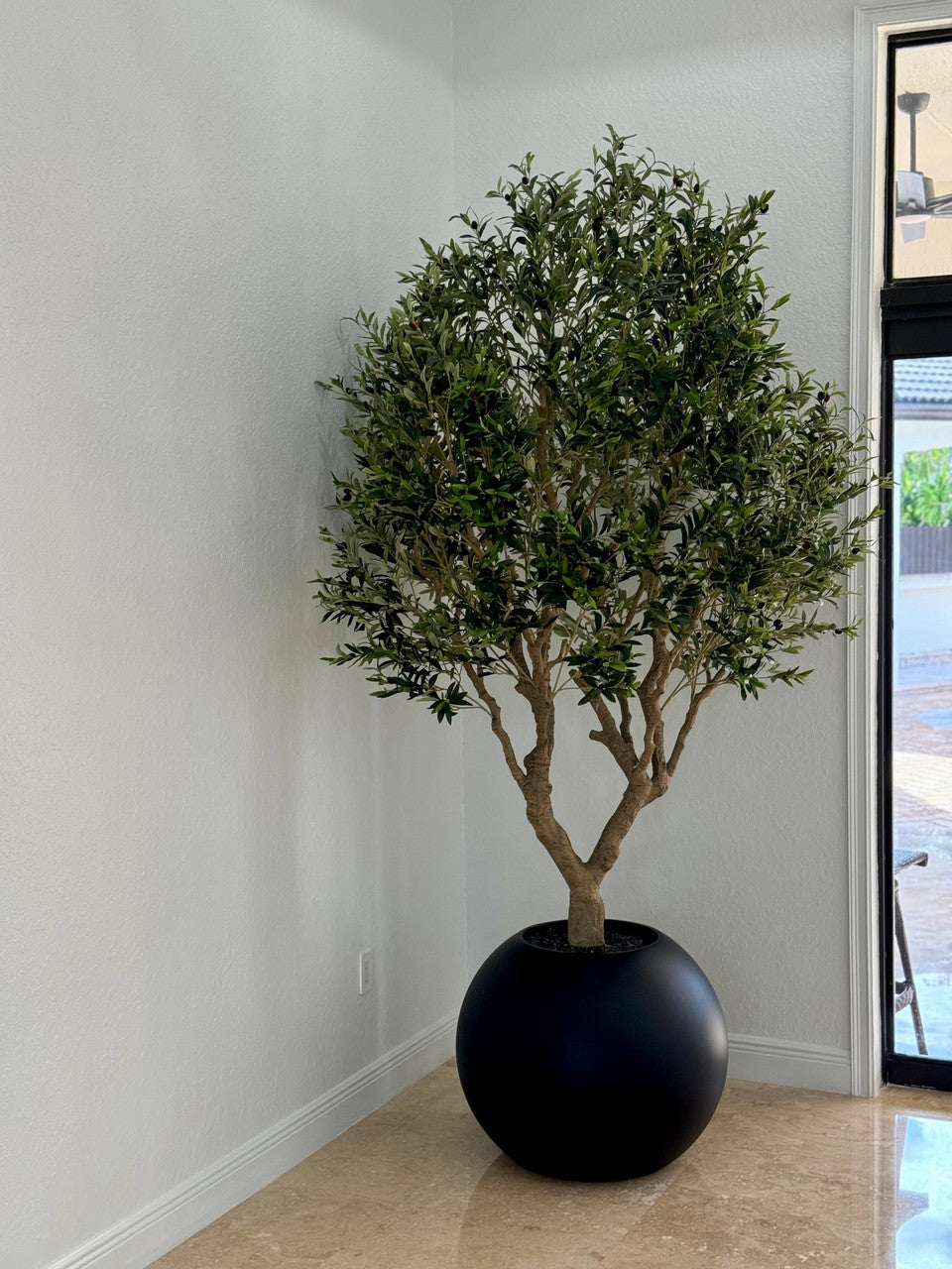 Olive Tree in Matte Black 30″ Globe Planter