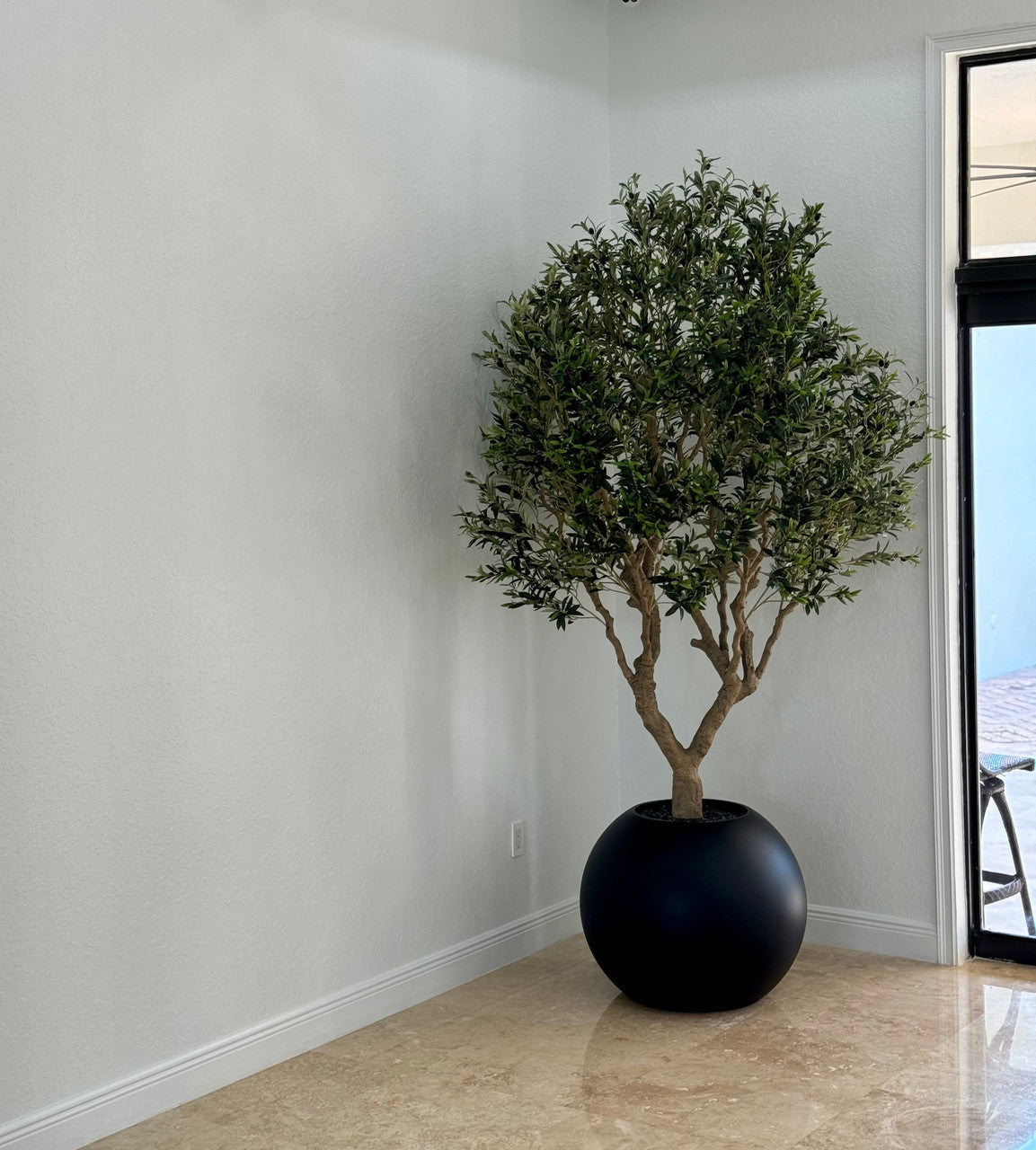 Olive Tree in Matte Black 30″ Globe Planter