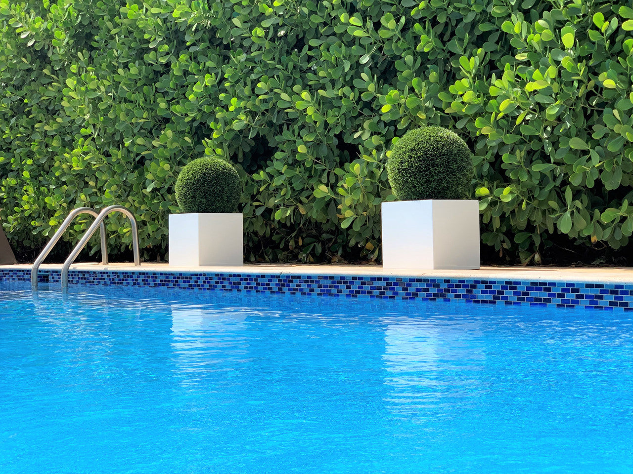 Medium Block Fiberglass Planter with 20″ Topiary