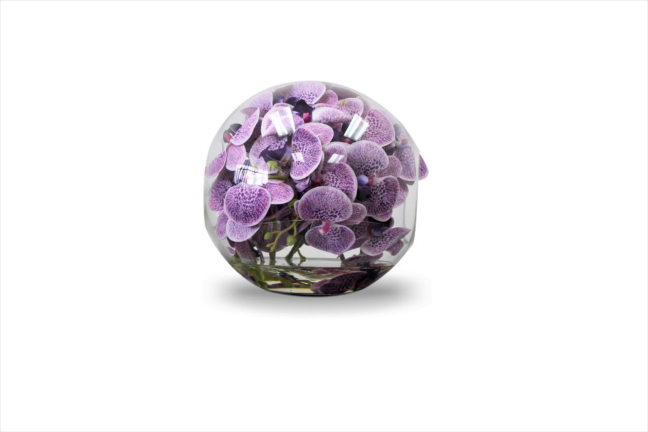 Vase Crosswinds 30 cm avec orchidées violettes
