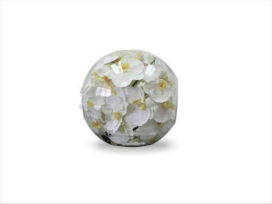 Vase 12″ Crosswinds avec orchidées blanches (Rupture de stock)
