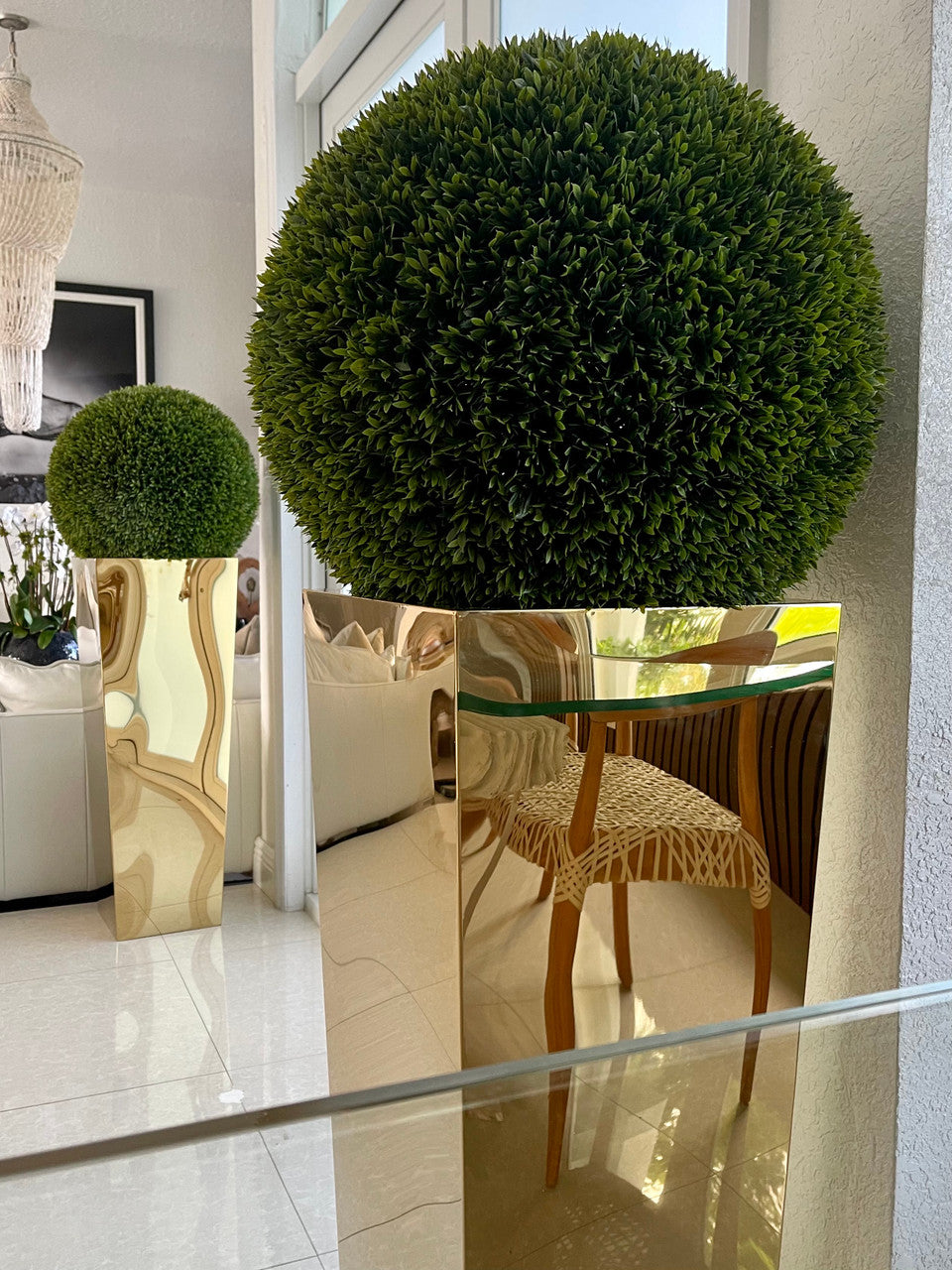 Gold Cube Planters with 20″ Topiaries